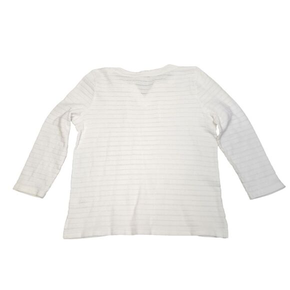 Talbots Textured Pullover Corded Neck White Striped Long Sleeve Top Nautical L P - Picture 7 of 12